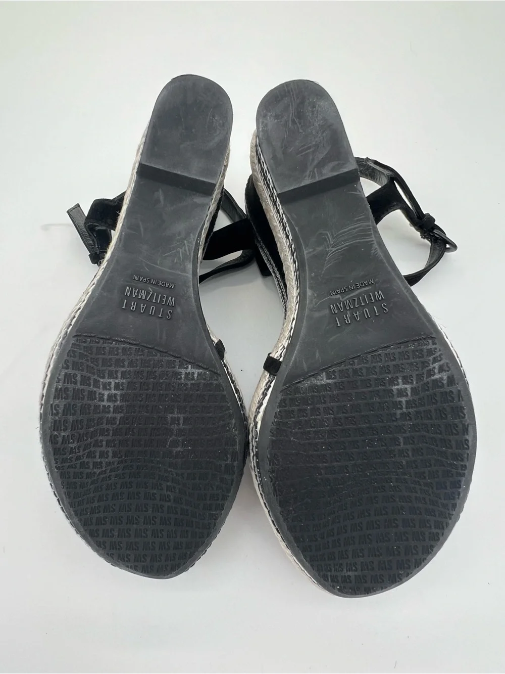 Stuart Weitzman Black Suede Espadrille Platform Wedge Sandals size 7.5